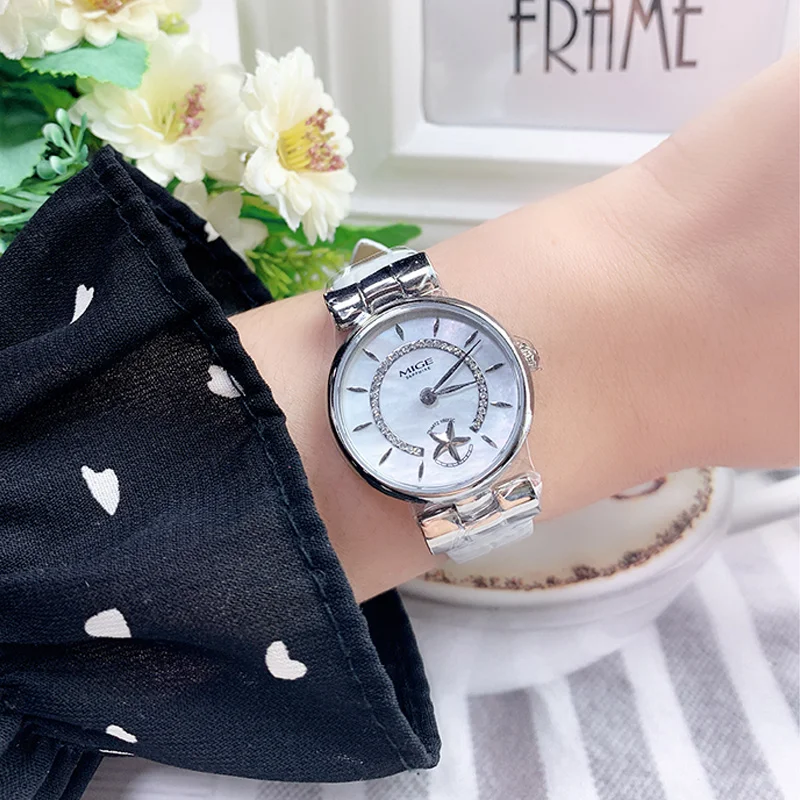 MIGE Original Miyota Quartz Woman Watch Waterproof Ladies Wristwatch Fashion Crystal Sea Shell Waterproof Watch For Women Gift
