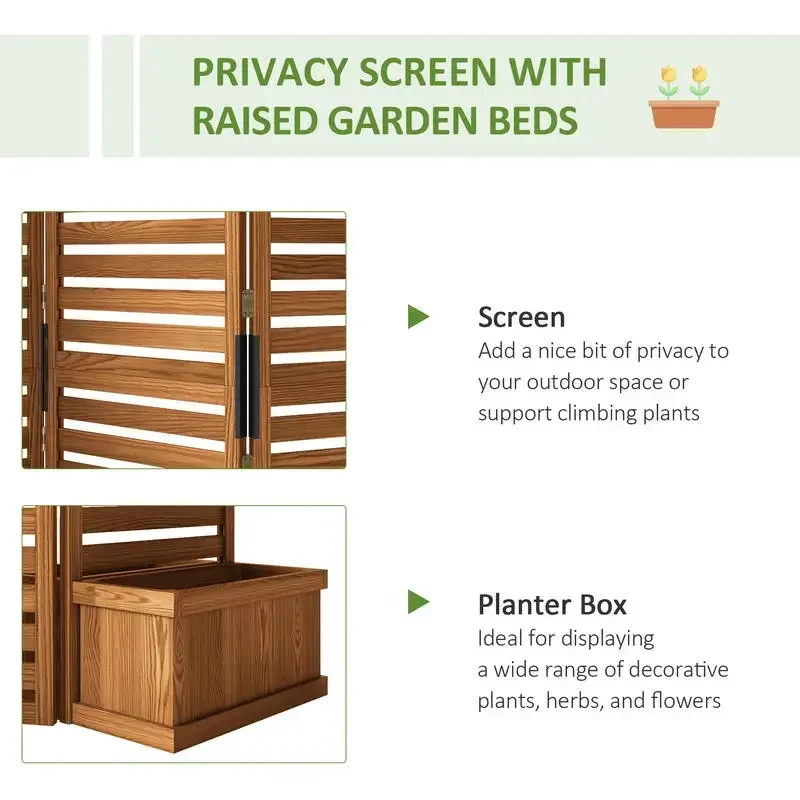 62.5" x 19" x 66" Wood Panel Trellis w/ 4 Planter Box Raised Bed for Garden Natural Wood - view 4
