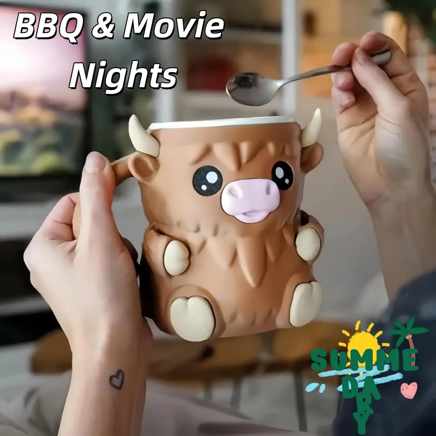 2 Spoons Are Given As Gift Cow Ice Pint Holder 3d Printed Ice Cream Pint Containers Fun Cartoon Animal Water Mug Ice Cream Cup