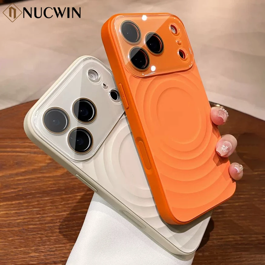 

Жидкий силиконовый чехол с большим окном и магнитом для iPhone 17 Pro Max 16 15 14 13 12 11 Pro Max Plus 11, противоударный, с эффектом водной ряби