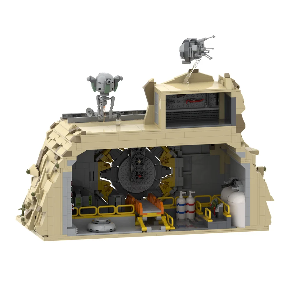 Gobricks moc abrigo portão modelo blocos de construção foguete vermelho posto de gasolina modular tijolos vault menino posable brinquedo de mesa crianças presente