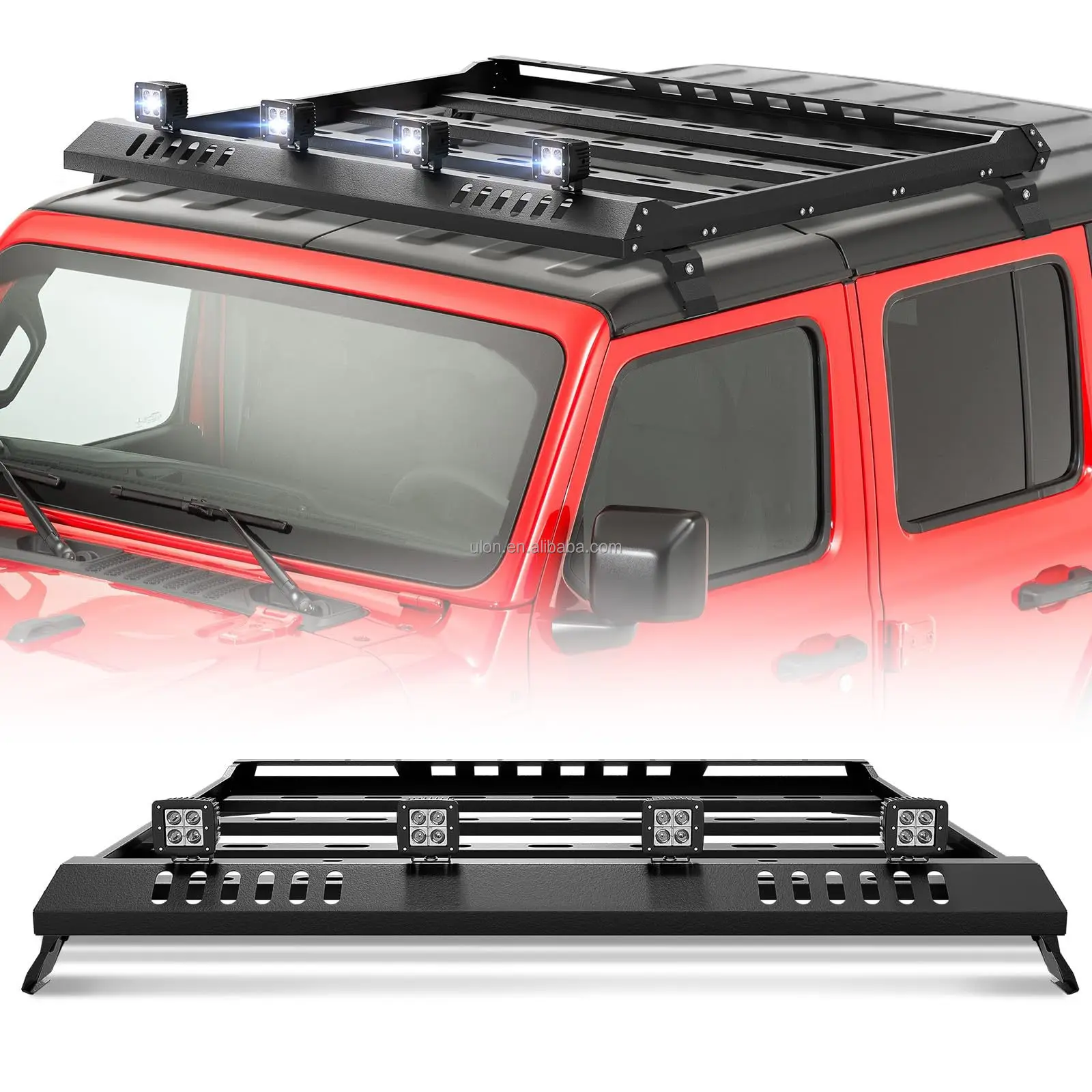

Hight Quality Hard Top Cargo Basket with 4PCS LED Light Bar Compatible for JK JL and Gladiator JT 2007-2024 (Black)custom