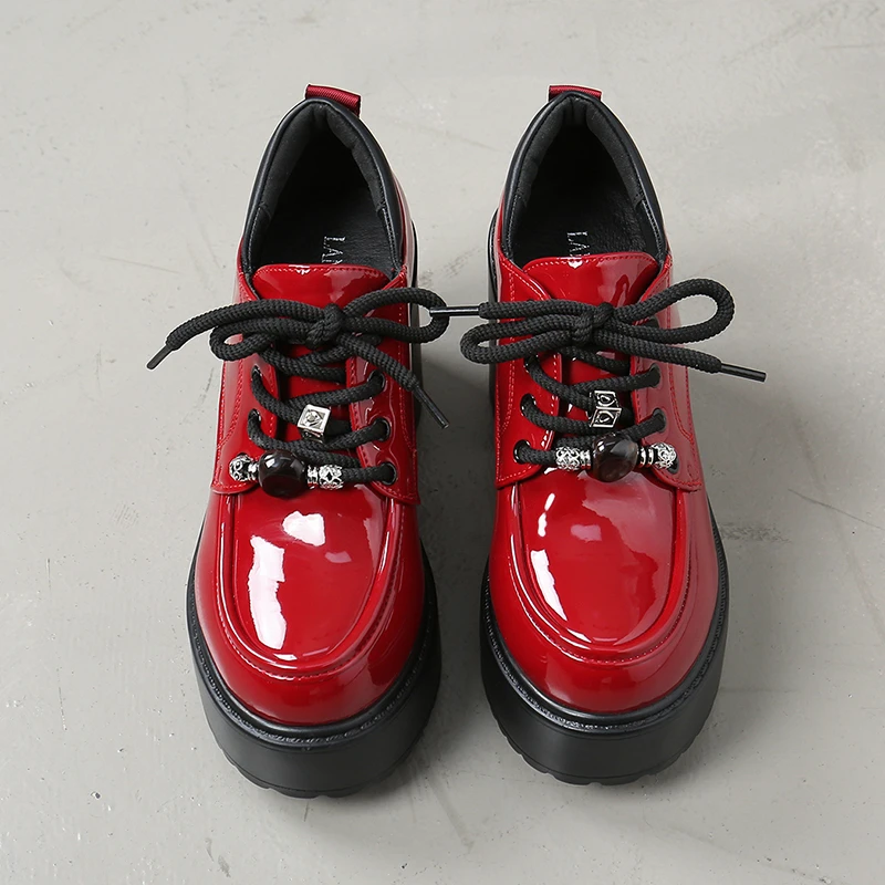 

9 CM British Deep mouth Brogues Shoes Women Oxfords 2026 Spring Block High Heels Black Leather Shoes Platform Pumps Office