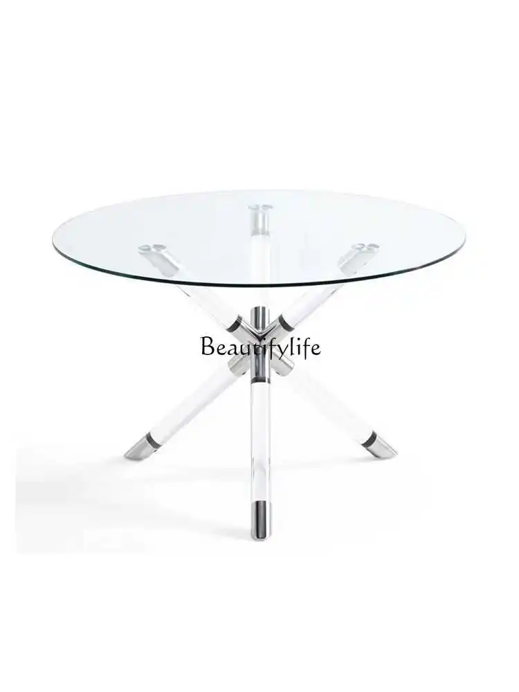 Modern light luxury creative acrylic simple glass gold coffee table Nordic American style