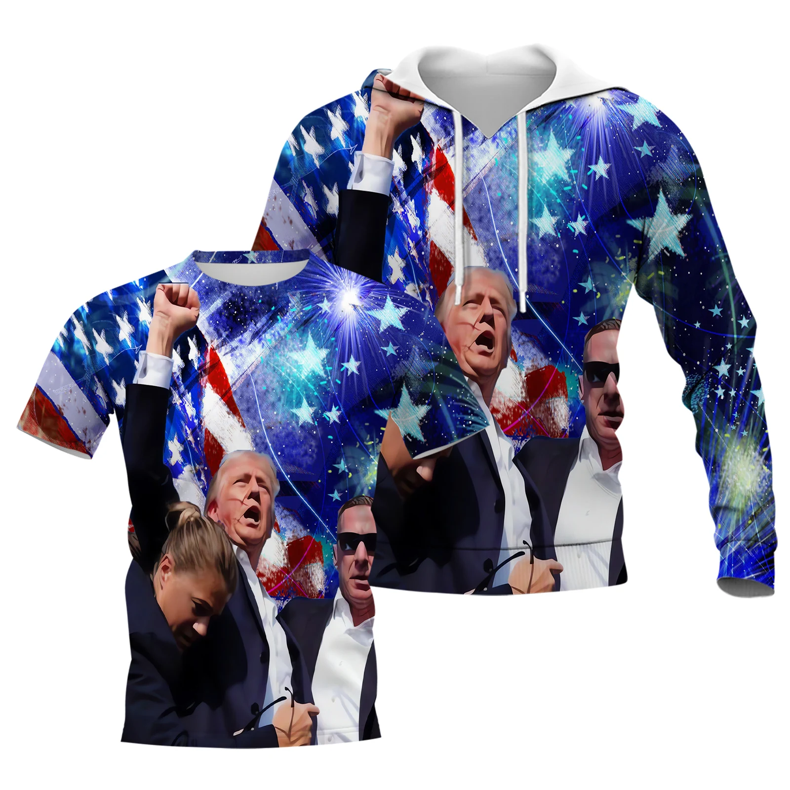 MSIEESO US Trump 2024 Clothing Sets American Flag Print Vest T-shirts Shorts Sweatshirts Hoodies Pants Gifts For Trump Fans