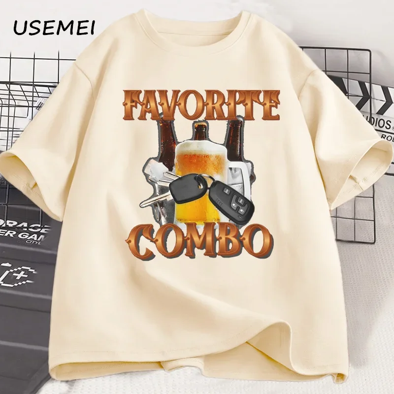 Favorite Combo Funny Meme Ironic T-Shirt Men Funny Weirdcore Clothing Unhinged T Shirt Casual Cotton Short Sleeve Tshirts