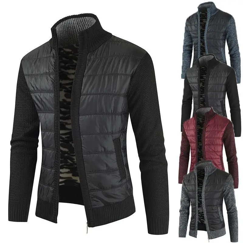 

Men's Spliced Color Stand up Collar Cardigan Sweater Thickened Knitted Ethnic Style Casual Wear for Young Men And Women