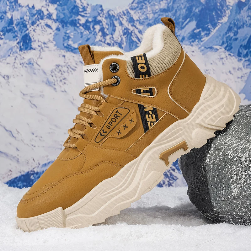 Men's warm velvet snow boots winter new lightweight soft-sole anti-slip comfort casual shoes fashion high-top outdoor work boots