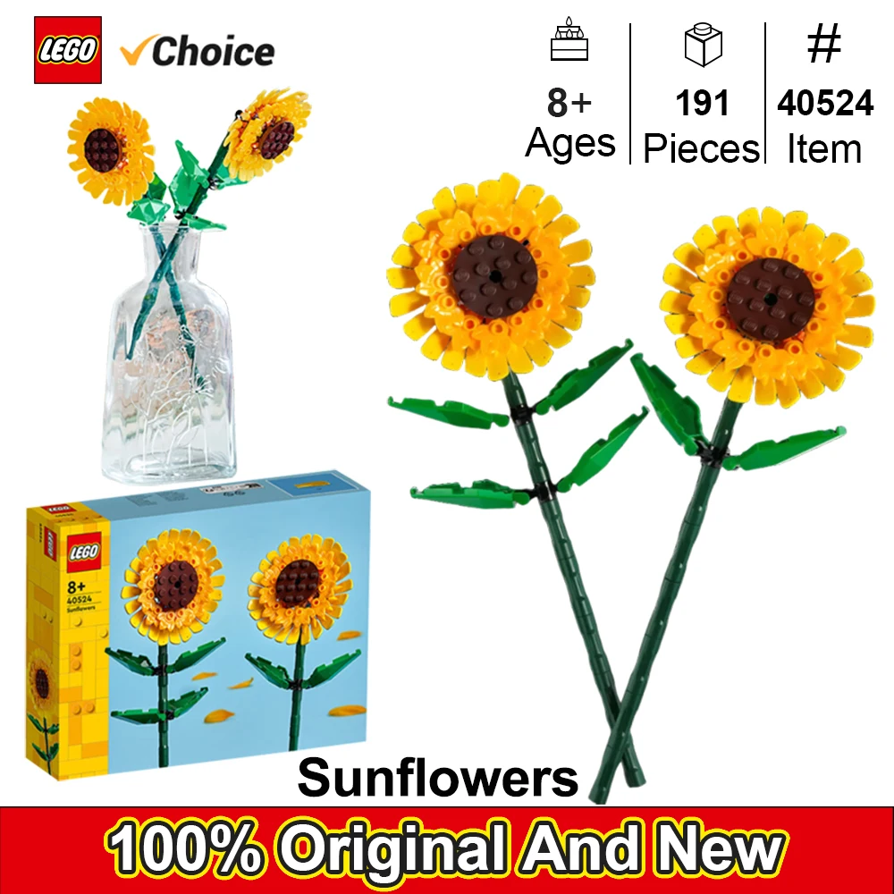 

LEGO 40524 Игрушка-конструктор с подсолнухами для детей, девочек и мальчиков 8 лет Идея подарка на день рождения для влюбленных растений и цветов 191 шт.