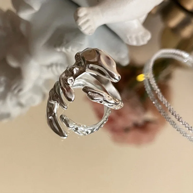 925 Sterling Silver Dolphin Open End Ring For Women Gift Irregular Cute Punk Jewelry Dropshipping Wholesale