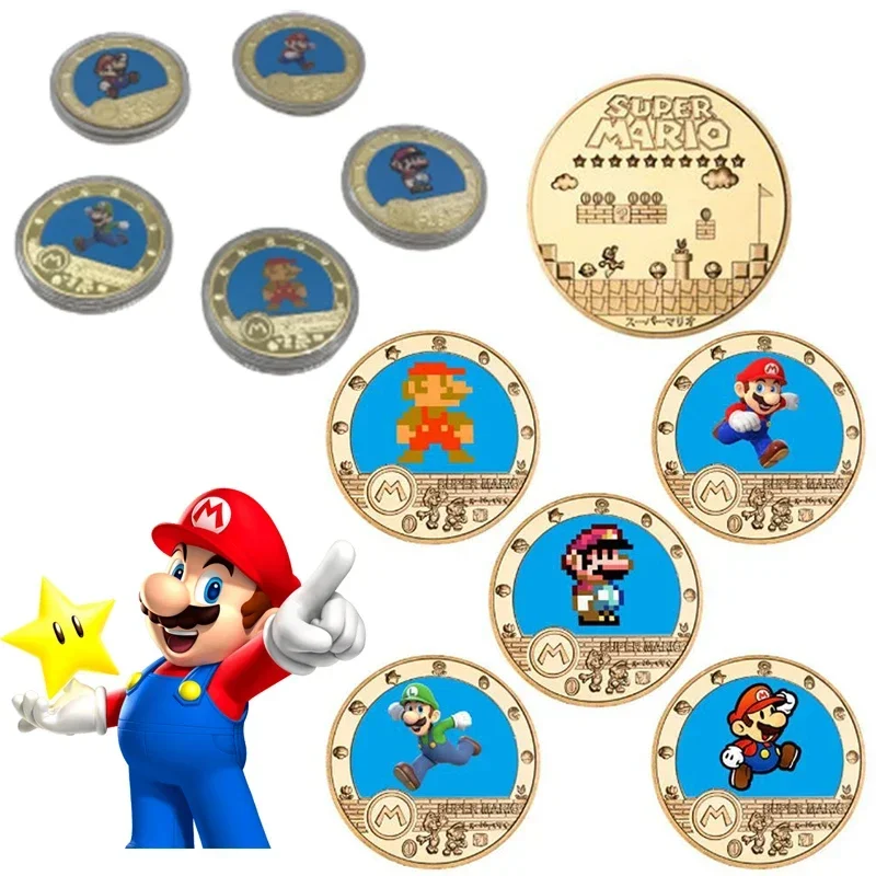 Super Mario Bros Commemorative Coins Anime Banknote Cartoon Collection Game Figure Cards Children Birthday Christmas Gift Toys