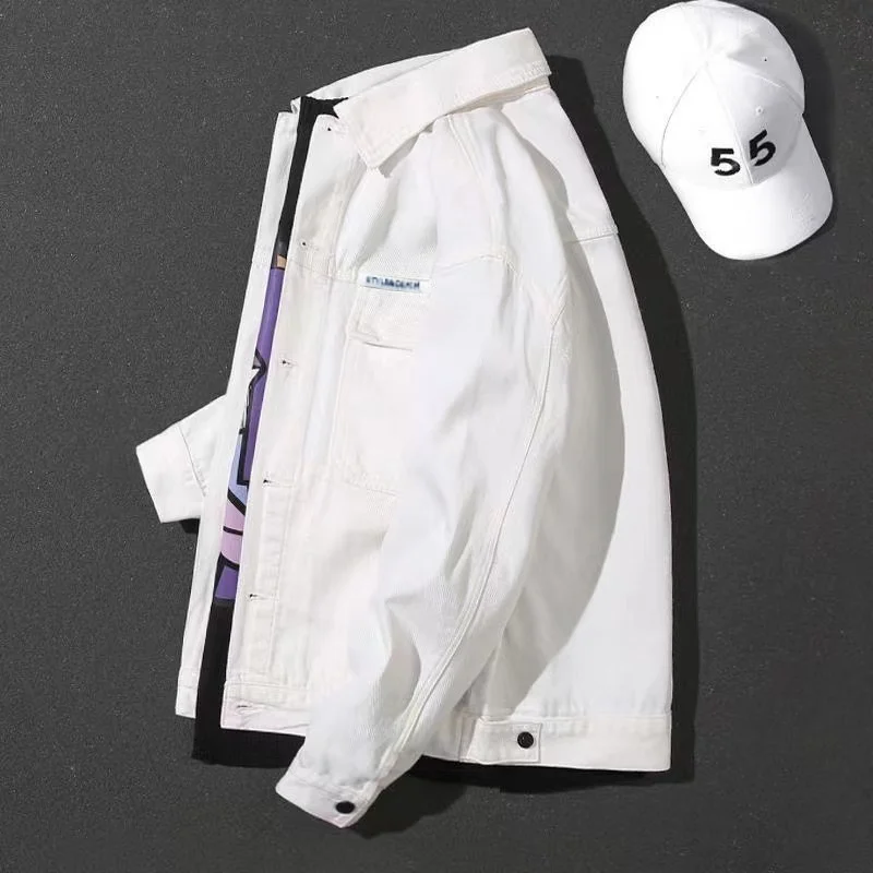 

Ретро-японская свободная повседневная куртка из чистого белого хлопка для мужчин, универсальная, весенне-осенняя, молодежная, модная, из хлопка и полиэстера