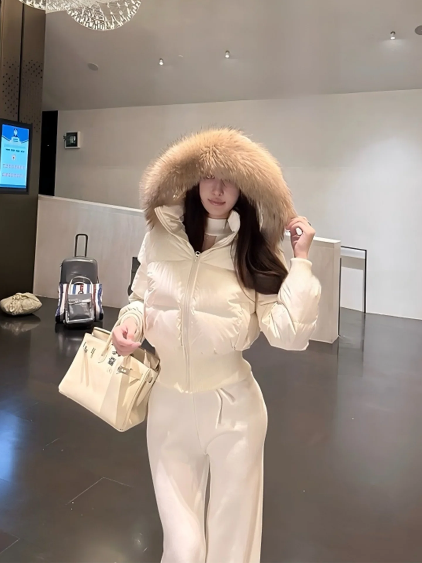 

Winter Faionable ort Puffer Jaet 90 White Du down Hooded Coat Long Sve Women's Warm Thiened Leg Lengthening Coat