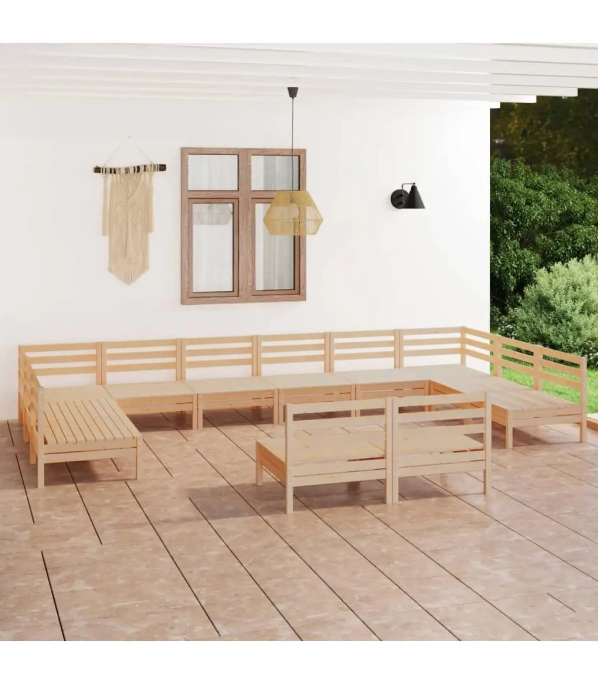 Garden sets garden furniture set 12 pieces solid pine wood