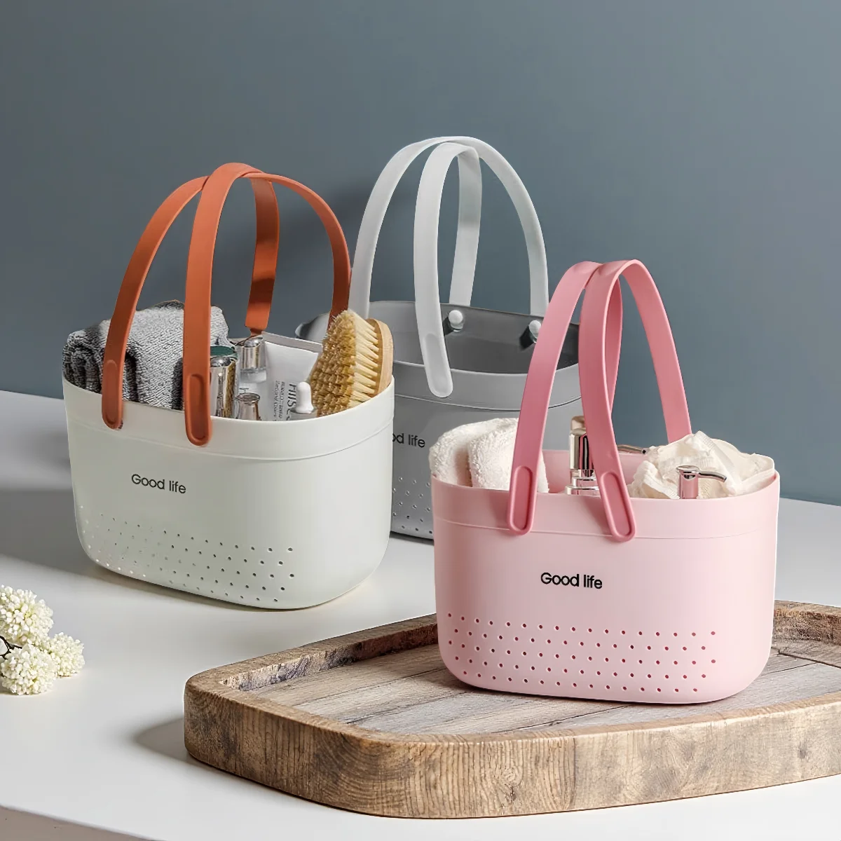 Großer Aufbewahrungskorb aus Kunststoff für Badezimmer Make-up-Organizer Moderner Badezimmer-Organizer mit Klappgriff