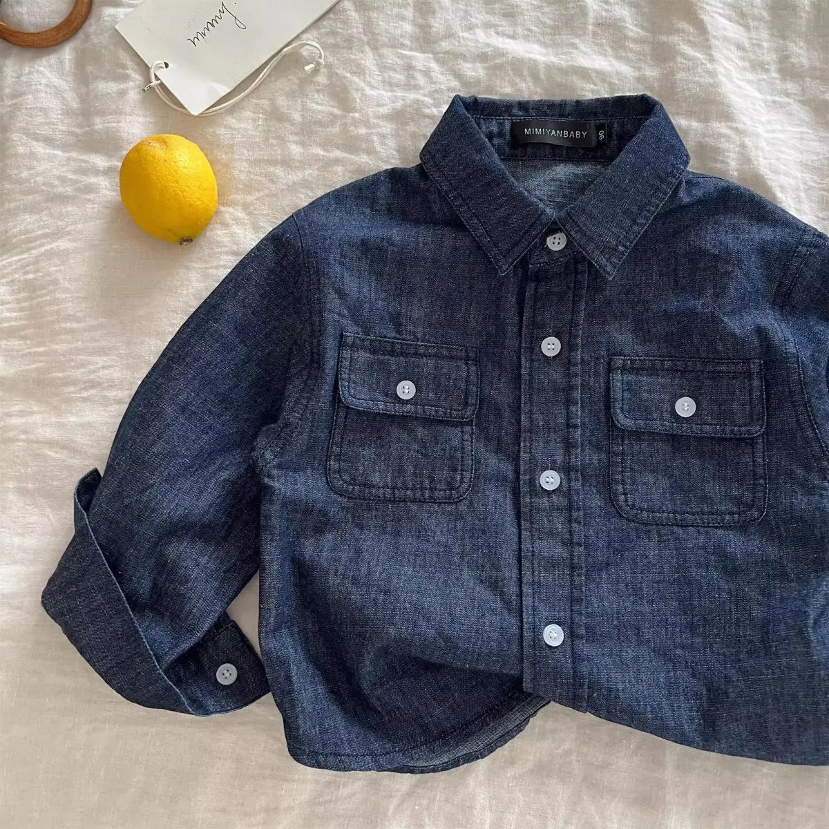 WOOFOO 2026 Spring New Kids Denim Shirt Boys Girls Japanese Fashion Lapel Long Sleeve Casual Tops