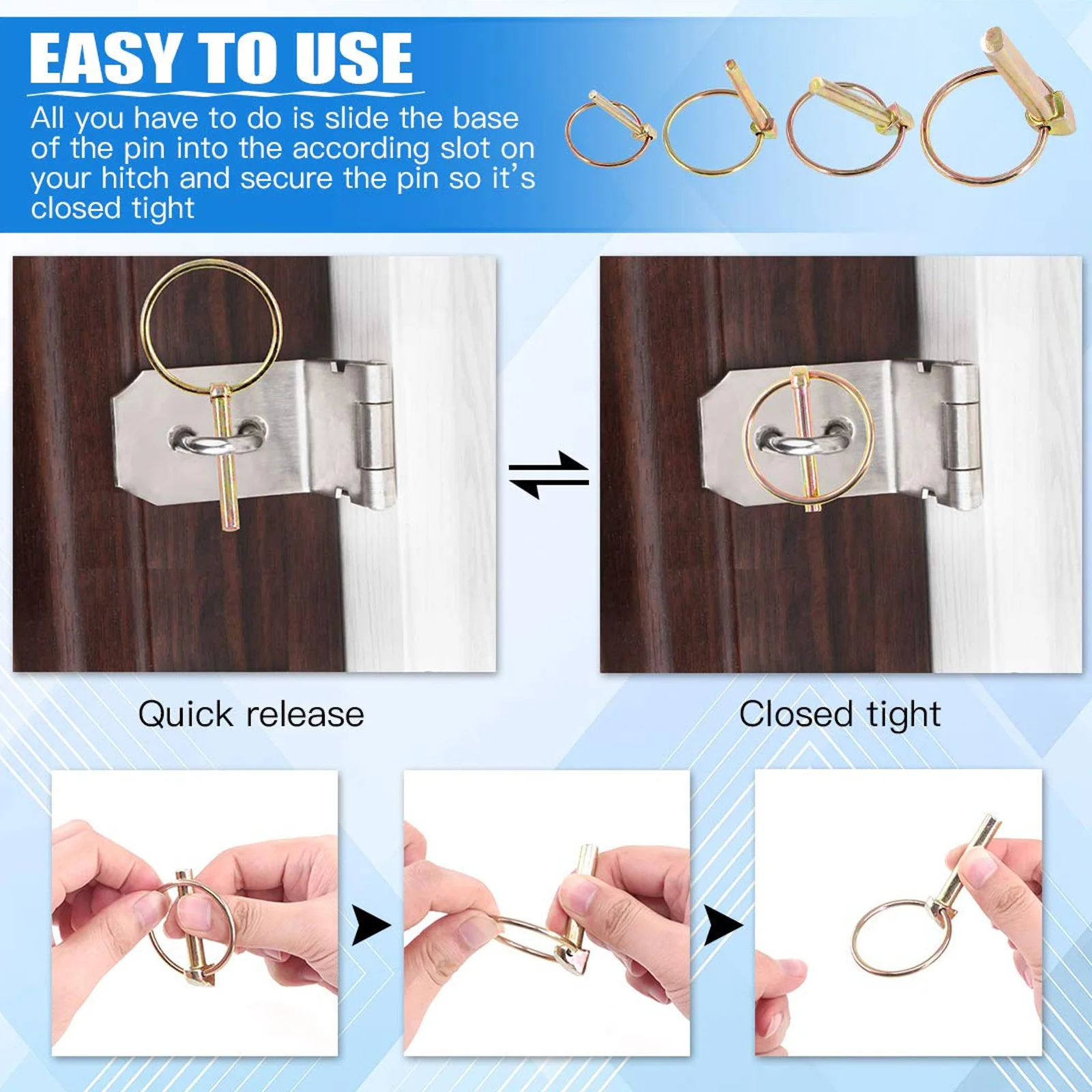 

15Pcs Pin Set Heavy Duty Spring Pins Rust Resistant for Trailer Hitch Accessories Pin