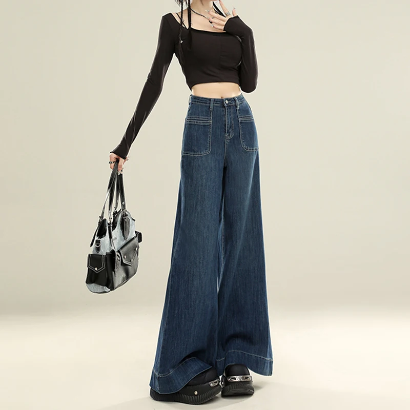 Dames Y 2K Blauwe Flare Jeans Baggy Harajuku Esthetische Denim Broek Vintage Jean Broek Japanse Jaren 2000 Stijl Trashy Kleding 2024