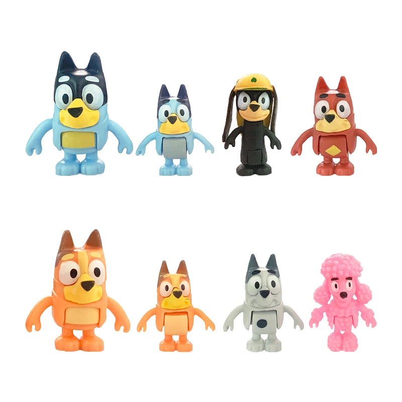 8Pcs Bluey And Bingo Anime Figure Toy Cute PVC Movable Joints Action Figure Model Dolls Kids Birthday Cake Decoration Toys Gifts