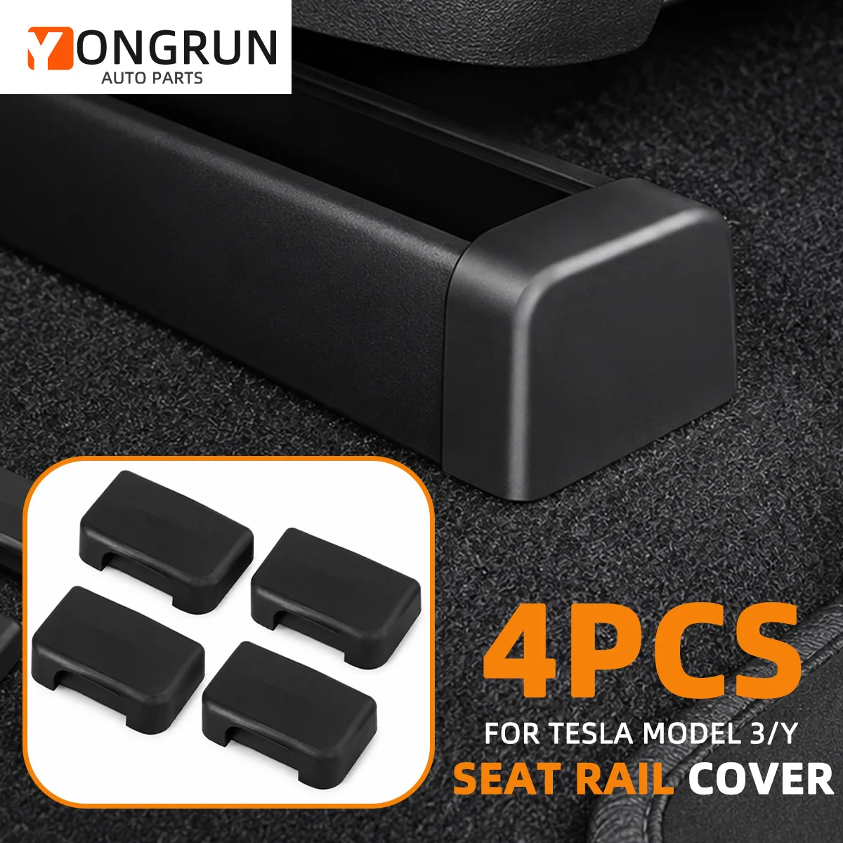 YONGRUN Seat Track Covers Compatible with Tesla Model 3/Y, 4PCS ABS Rail End Caps, Snug Fit Dust Protector, Easy Install