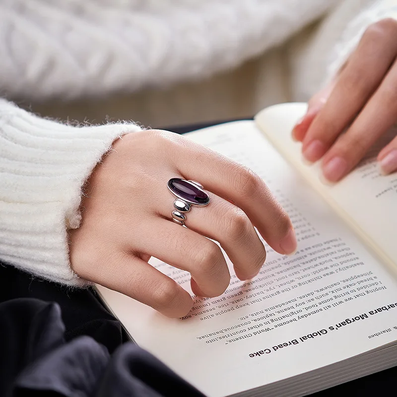 Natural Amethyst Gemstone 925 Sterling Silver Geometric Ring Daily Gala Luxury Minimalist Fine Jewelry Gift For Men And Women