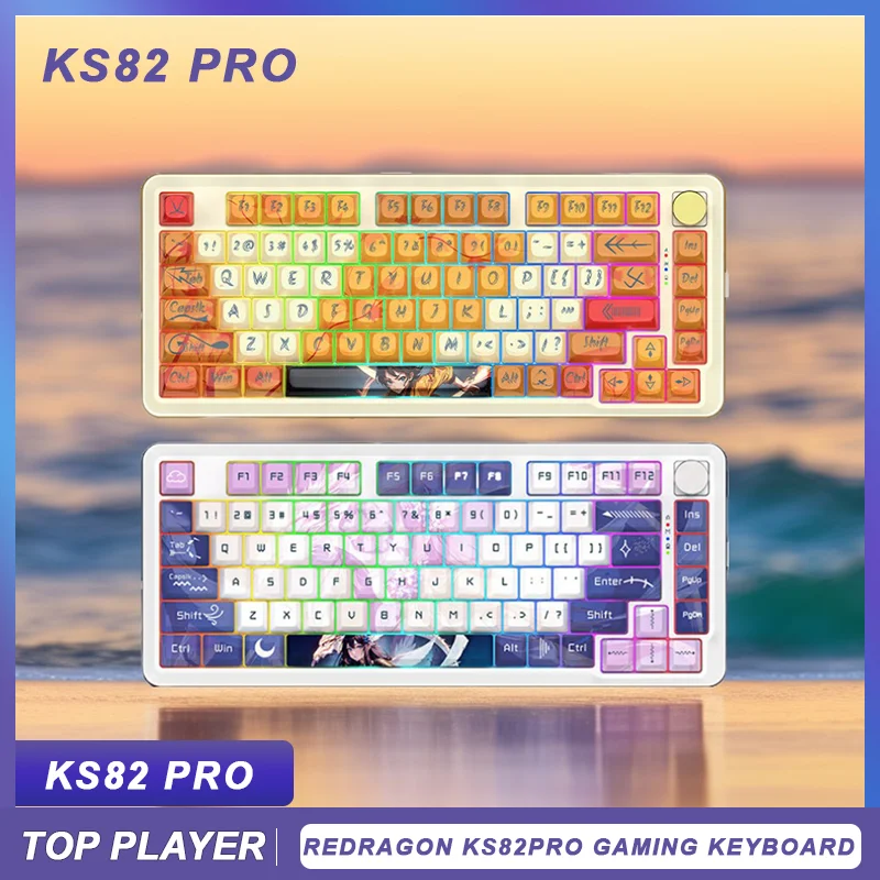 

Механическая клавиатура Redragon Ks82pro, беспроводная Проводная клавиатура с Bluetooth, 2,4 ГГц, три режима, многофункциональная ручка, клавиатура для горячего замены, клавиатура Rgb для ноутбука и ПК