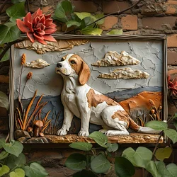 Beagle Dog 3D Metal Wall Art - Aluminum Relief Sculpture, Autumn Scene - Animal Tin Sign for Home Decor, Office & Gifts