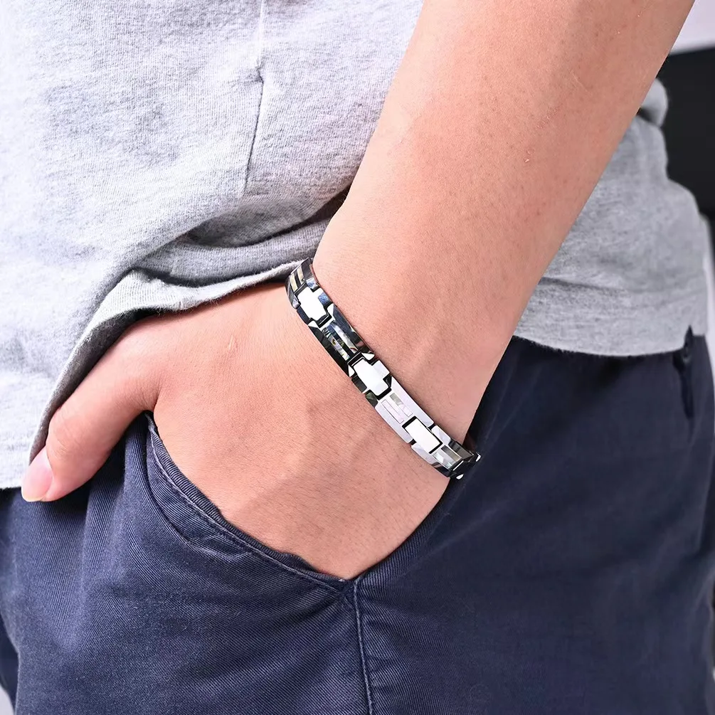 Punk Men Women Magnetic Bracelet Wristband Luxury Natural Shell Never Scratch Tungsten Steel Cross Bracelets Bangle Jewelry Gift