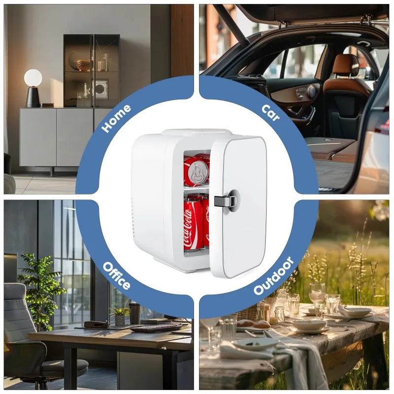 EDX Mini Fridge, Portable RV Refrigerator, 4 Liter/6 Can Compact Personal Cooler for Home, Car, Outdoor,, White