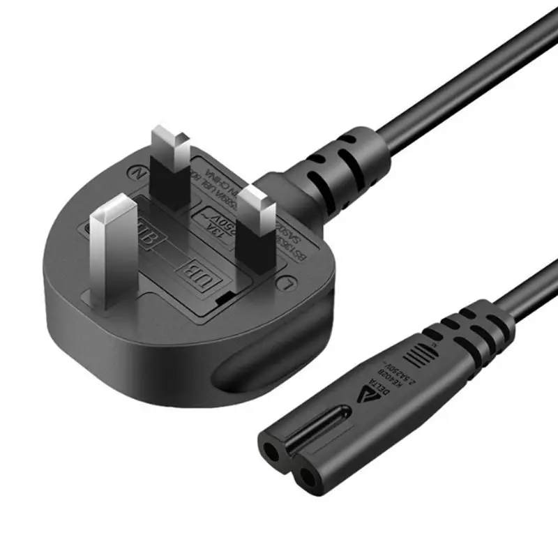 ABZZ-UK Plug 2 Prong Connector Power Cable 2X 0.75Mm2 Electrical Copper Wire 1.5M Charging Line For PC Laptop Black