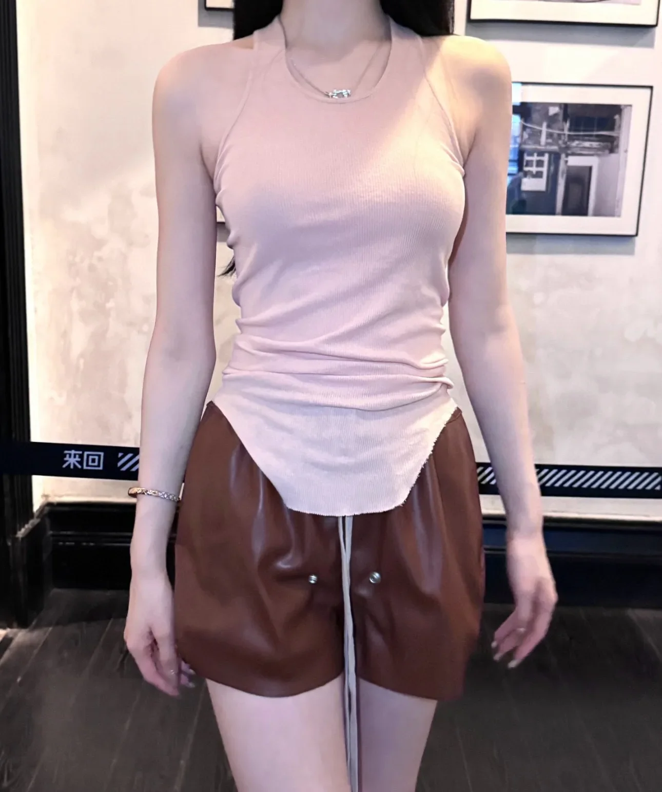 Hight Street DARK RO Fashion Shorts Women's 2024 New Design PU Leather Perforated Drawstring Elastic Short Pants Red