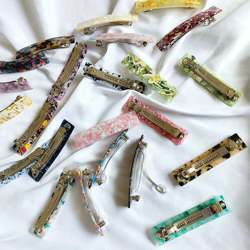Korean New Floral Acetic Acid Hairpin Fashion 10.5cm Long Strip Spring Clip French Ponytail Clip Hair Accessories