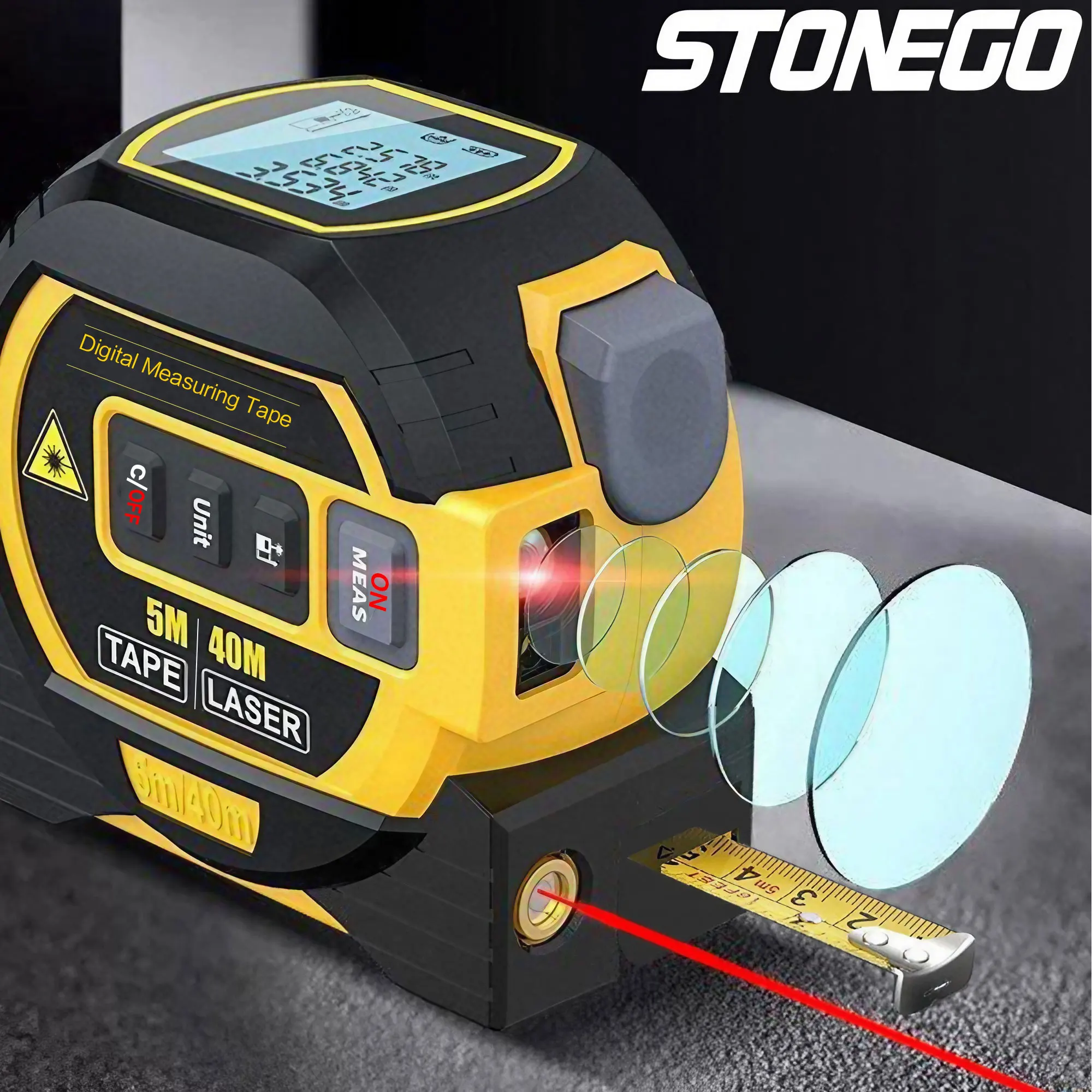 STOENGO 40m/60m telémetro láser 3 en 1 de alta precisión con cinta métrica de 5m instrumento de medición láser interior electrónico