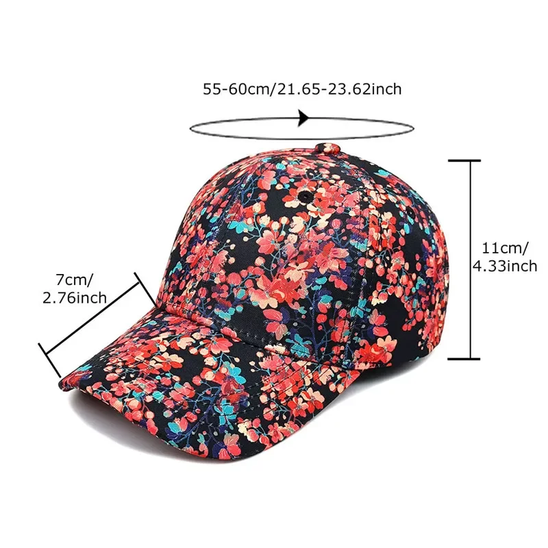 Four Seasons Polyester Flower Print Casquette Baseball Cap Adjustable Outdoor Snapback Hats for Women 28