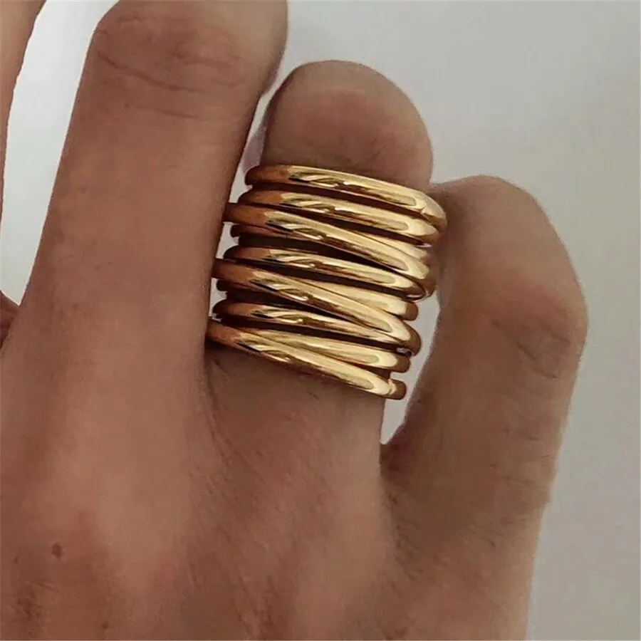 Obega 1 PC Hip Hop Mutilayer Gold Color Ring Chic Design Rock Metal Finger Ring For Women Daily Wear Jewelry