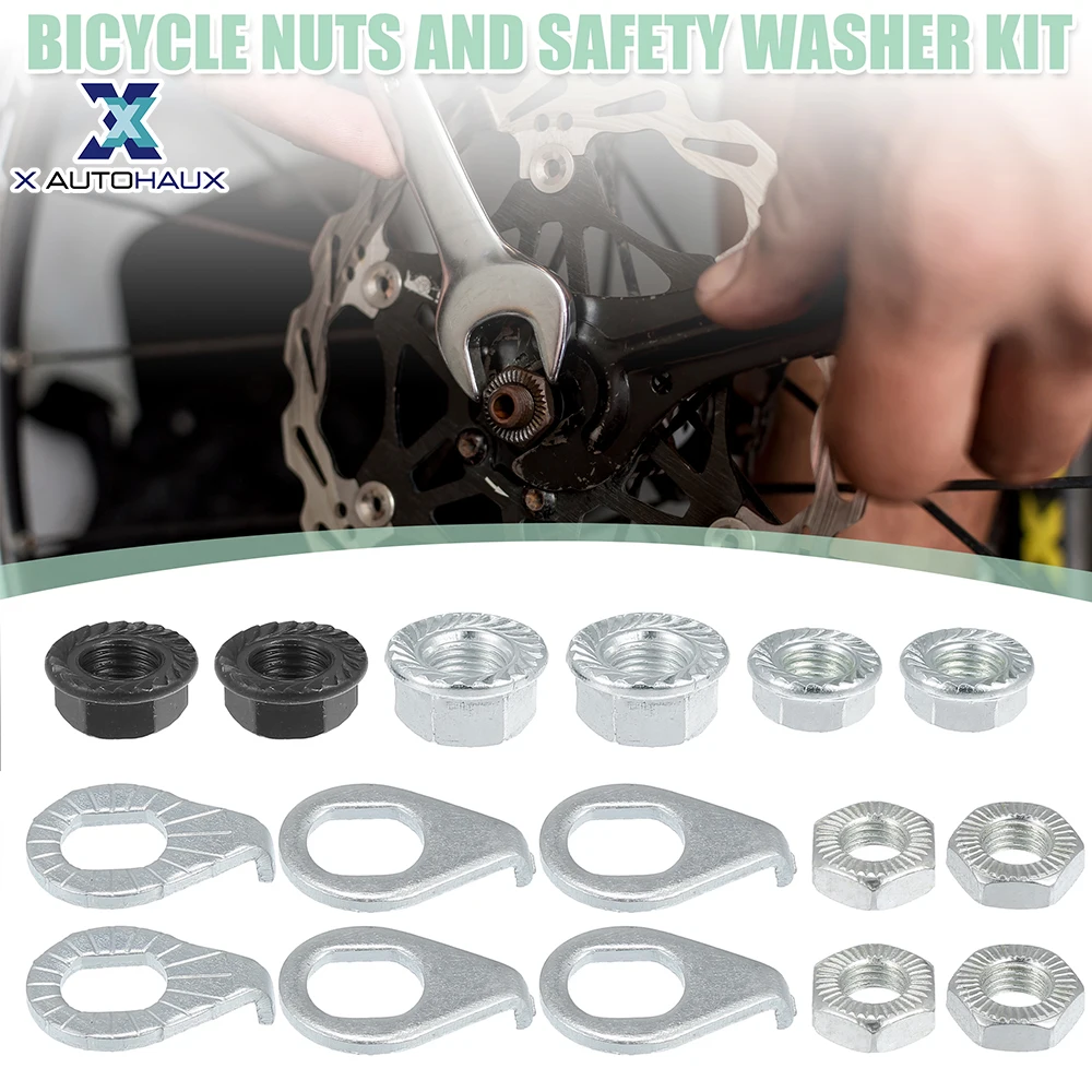 X Autohaux-Juego de tuercas de eje de rueda de bicicleta, Kit de arandela de seguridad para eje de rueda de bicicleta de montaña, 1 Juego