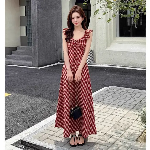 Vestidos sem mangas feminino estilo asiático primavera chiffon apliques shirring smocking plissado babado fairycore mori menina pastoral y2k