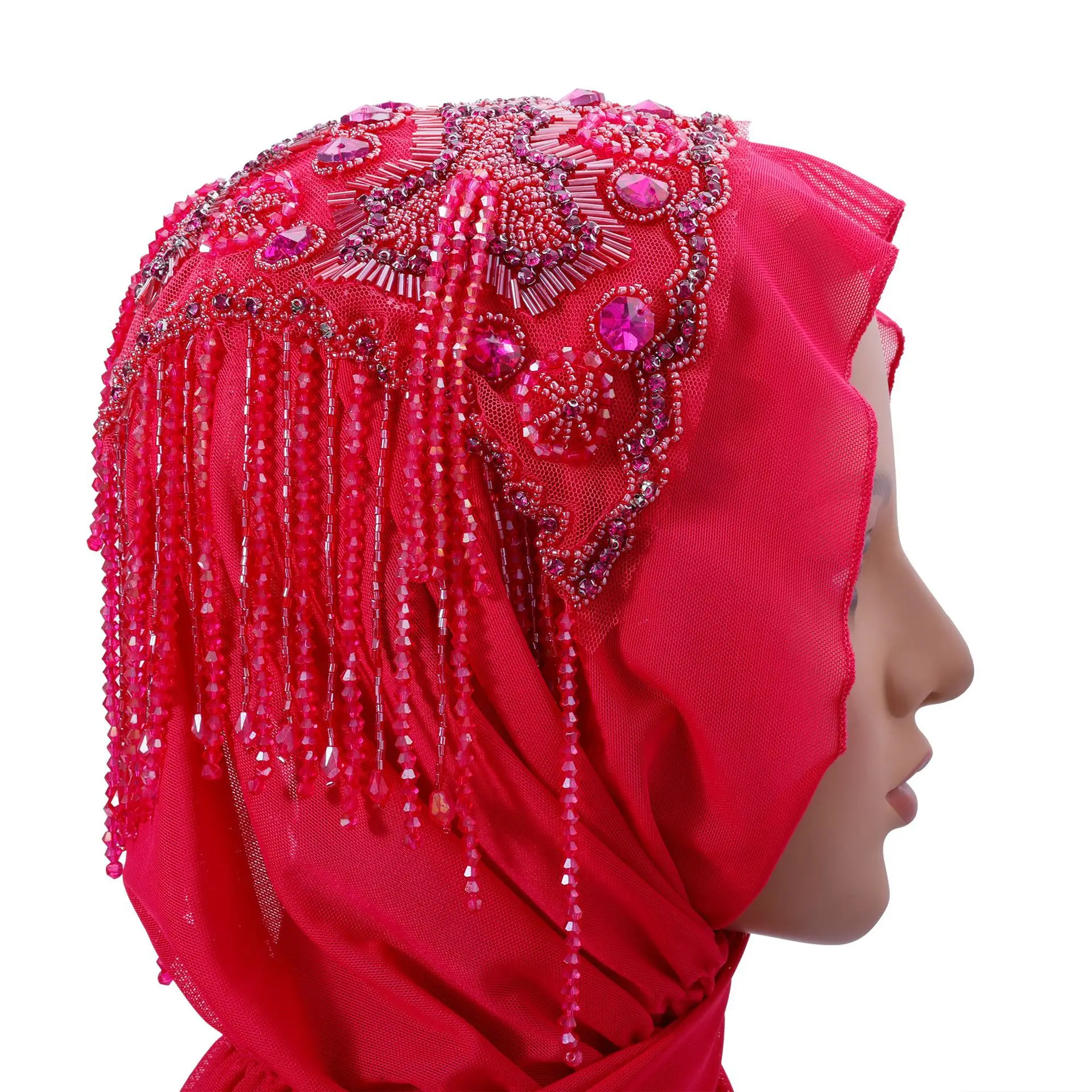 

Модный хиджаб с кисточками и бусинами, платок со стразами, женские шали для свадебной вечеринки, тюрбан, банданы, шарф, тюрбан, кепка, чехол Mujer