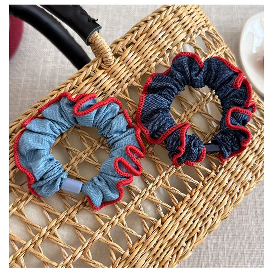 2PC Goede Denim Hoge Elasticiteit Haarbanden Touw voor Vrouwen Meisjes Paardenstaart Houder Koreaanse Haaraccessoires