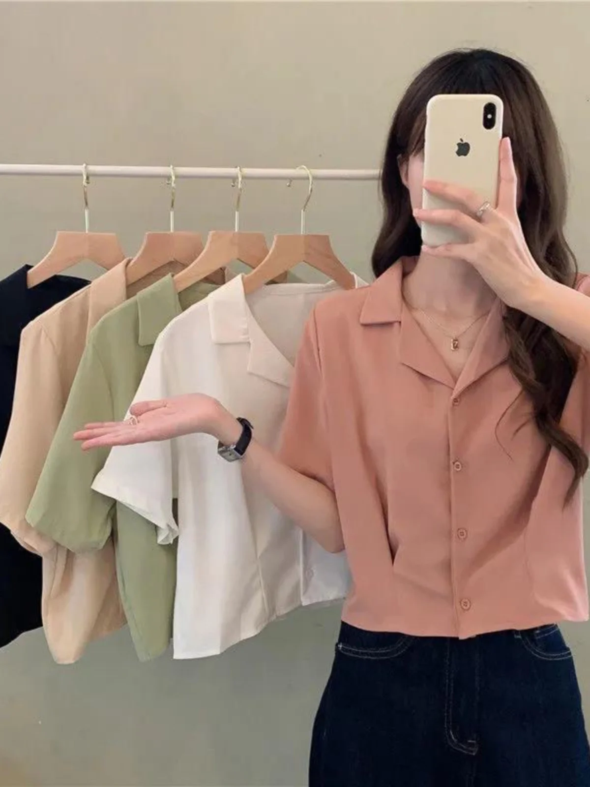 

Новая летняя женская рубашка с V-образным вырезом и коротким рукавом, в стиле ретро, малая серия, для повседневной носки, свободный крой, из полиэстера, однотонная