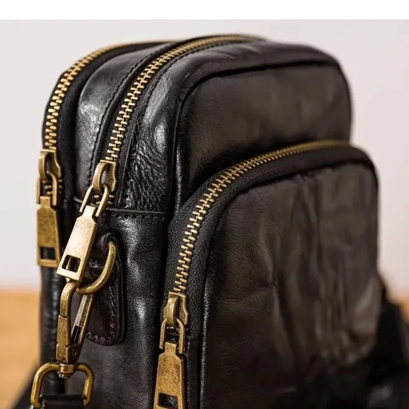 AETOO Men's simple commuting crossbody phone bag, leather mini small bag, cowhide small shoulder bag, casual vertical single-sho