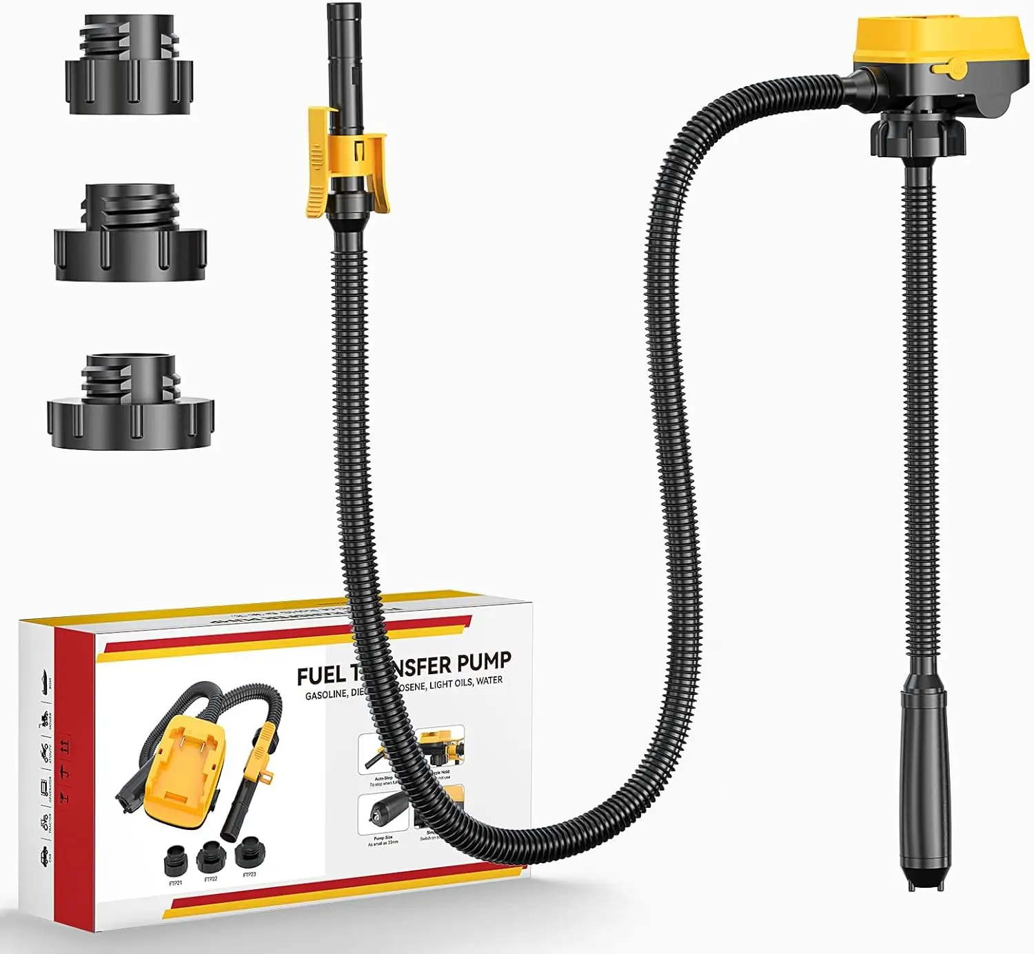 

Auto-Stop Cordless Fuel Transfer Pump, 3.2 GPM Flow, Portable for Diesel & Gasoline with Hose and Adapters