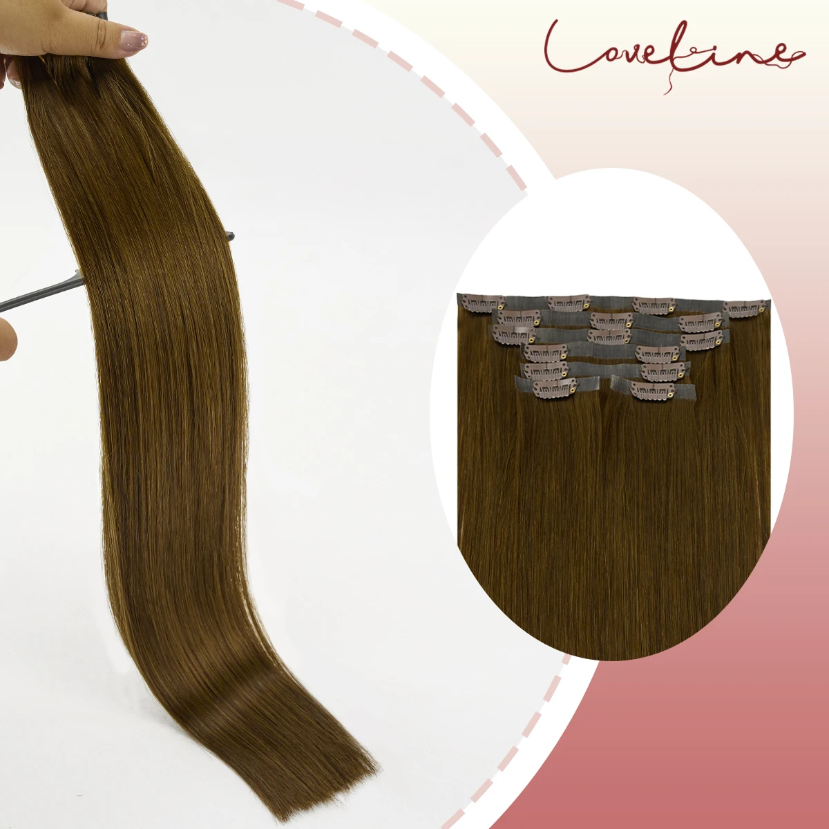 LOVELINE وصلات شعر بمشبك غير مرئي شعر بشري أوروبي 7 قطع مع 16 مشبك 14–24 بوصة وصلات بمشبك للحجم المضاف #1