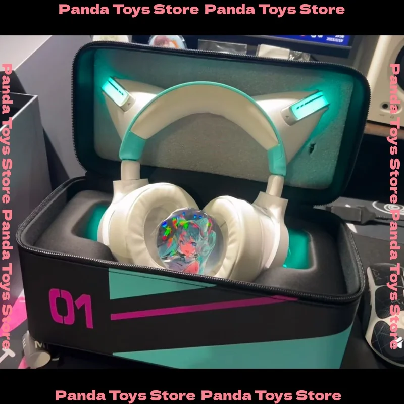 

In stock Hatsune Miku Headworn Wired Bluetooth Cat Ear Earphones Anime Peripheral Cosplay Props Game Earphones Girl Kawaii Gift