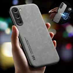 Sheepskin Leather Magnetic Case For Samsung Galaxy S24 S23 S22 S21 FE S20 Plus Ultra Case Coque Built-in Metal Plate Back Cover