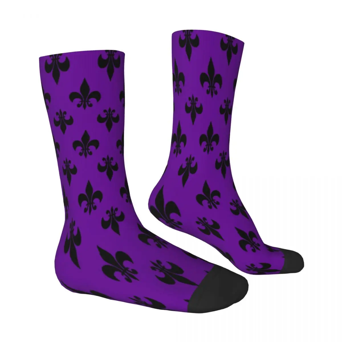 Purple Black Fleur De Lis Fleur De Lis Lily Flower Florence Socks Male Mens Women Winter Stockings Printed