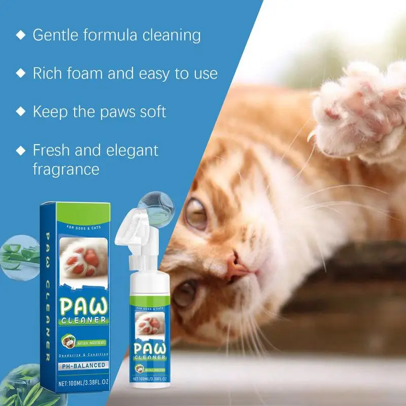 Paw Cleaner For Dogs 100ml No Rinse Foaming Cleanser Muddy Paw Cleaner Pet Foot Cleaning Foam Gentle Foaming Paw Cleanser Cat