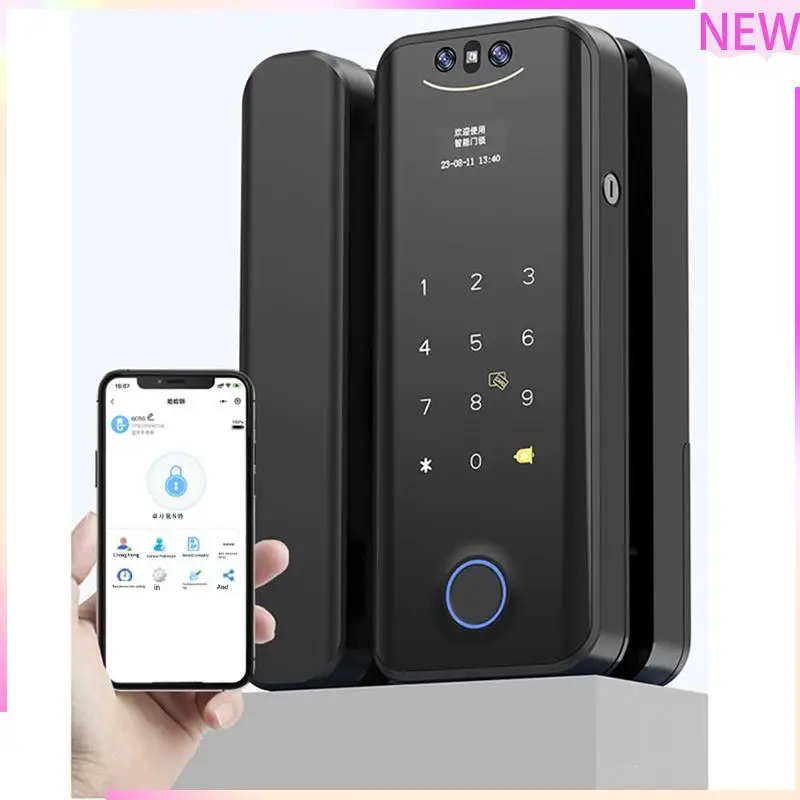 

B27B Tuya Smart Lock 3D For Glass Door With WIFI–Fingerprint Face Recognition Card Password Biometric Key App Unlock Camera