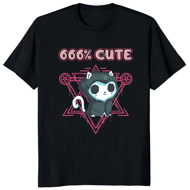 666% Cute Satan Demon Graphic Tshirts Funny Goat Kawaii Tee Hail Baphomet Horror Funny Evil T Shirt Men Women Summer Tee Shirts