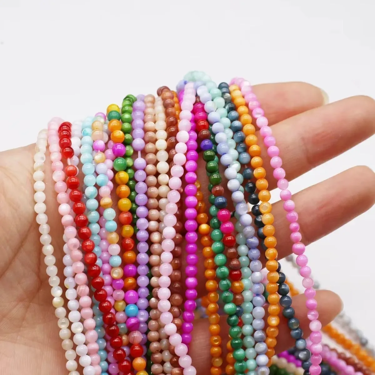 3-3.5mm Colorful Natural Freshwater Shells Round Loose Spacer Beads for Jewelry Making DIY Necklace Bracelet Accessory Gift 38cm